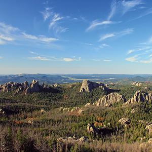 View over the Black Hills National Forest. According to the environmentalist organization “Defenders of the Black Hills,” there are more than 270 unsealed uranium mine shafts and thousands of contaminated exploration wells in this region alone. Many are fi lled with water and there is the constant danger of leaks and spills. Photo credit: Navin75 / creativecommons.org/licenses/ by-sa/2.0